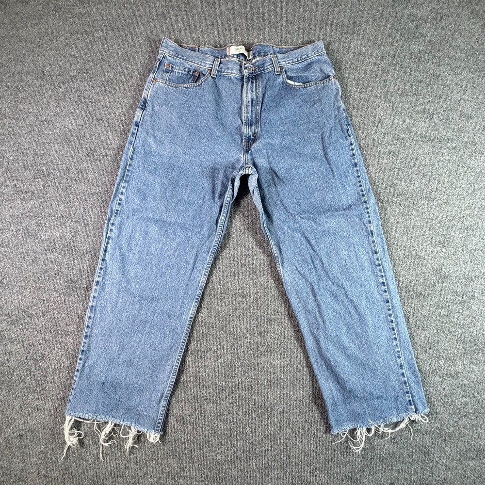 Vintage Levi's 550 Straight Jeans Men's 38x30 Blue Denim Relaxed Fit Raw Hem